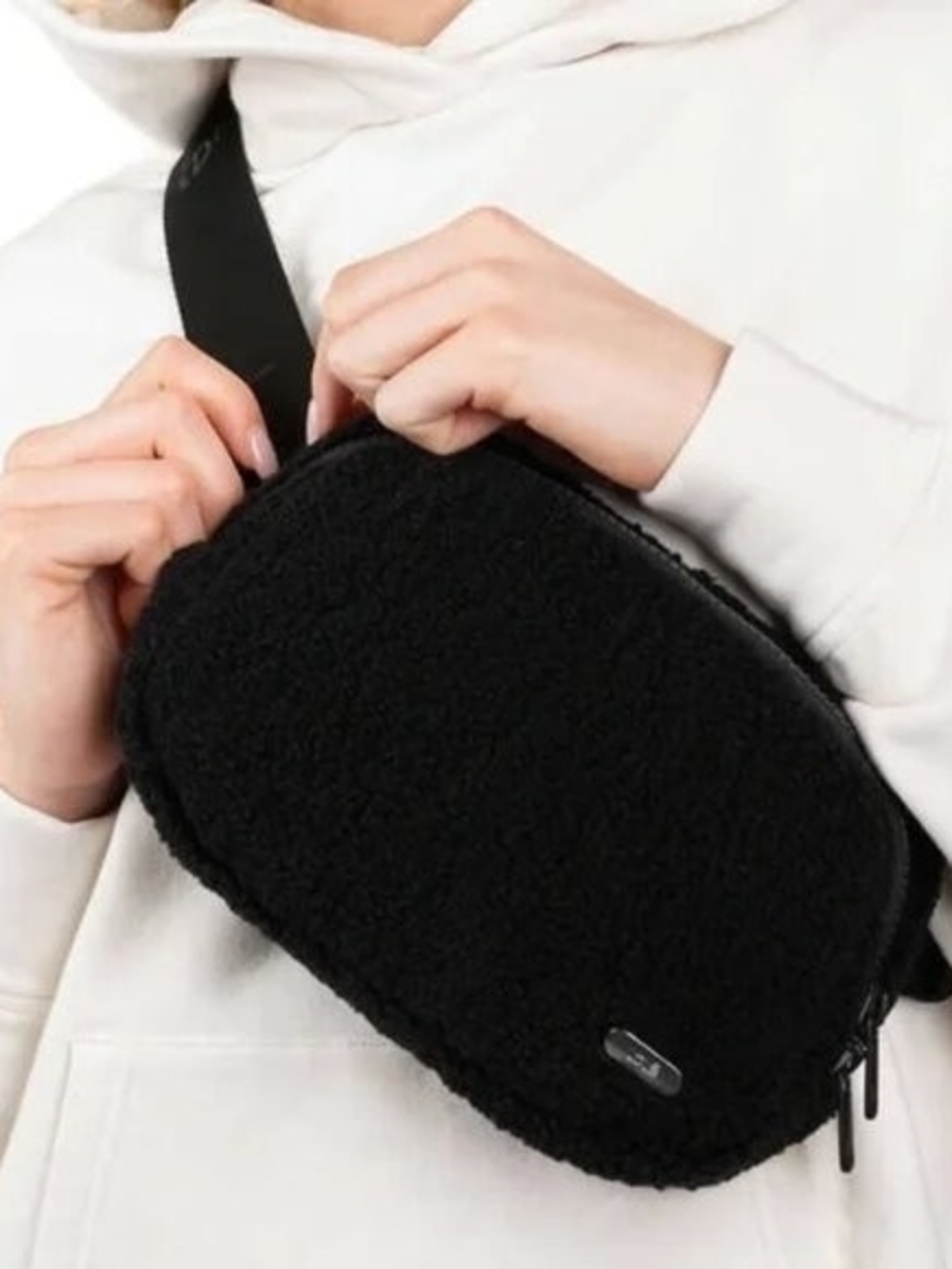 Black Sherpa Crossbody Waist Bag - Women